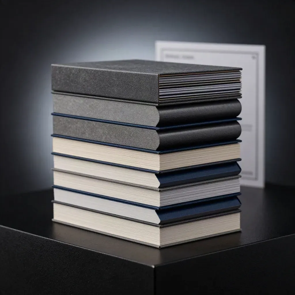 Modular research pack with staggered blank inserts on a black surface under dramatic studio light